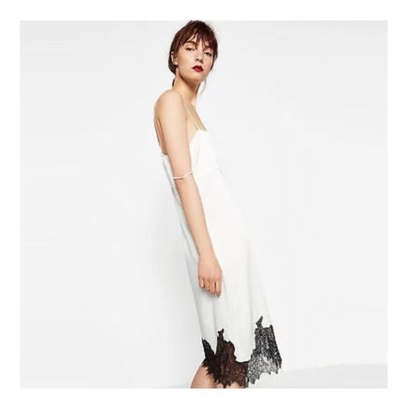 ZARA WOMAN STUDIO DRESS WHITE SLIP LACE BLACK LACE DRESS size XS - Picture 2 of 12